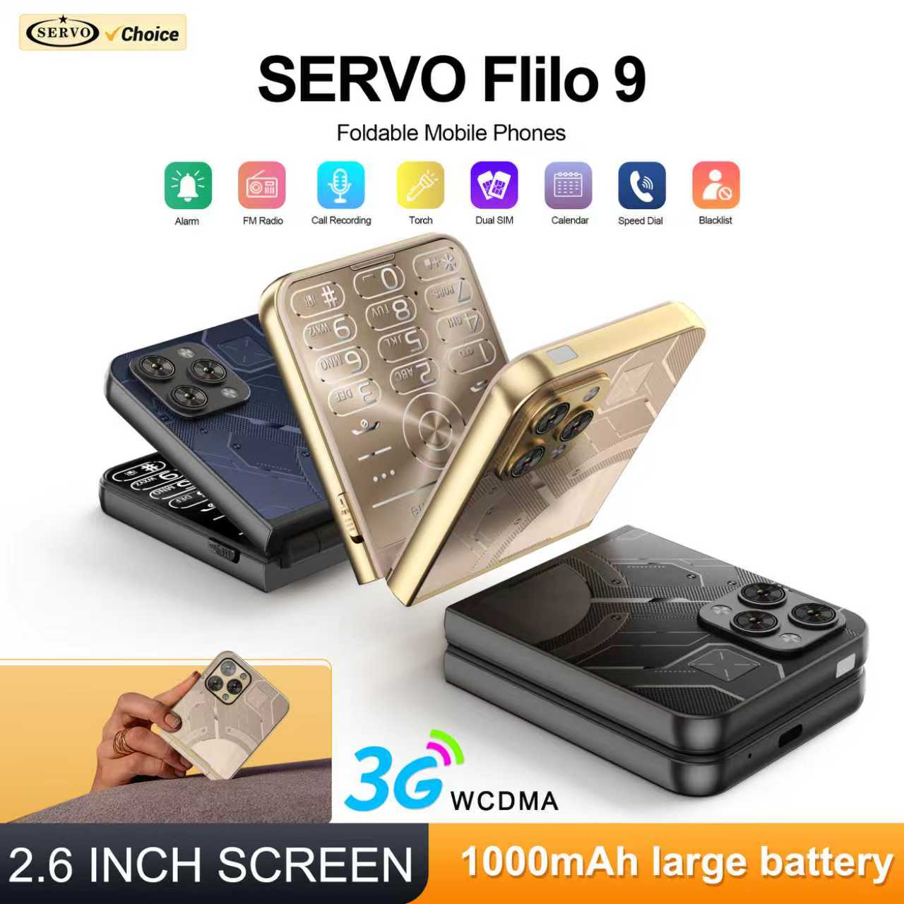 Servo Pan Tilt - โทรศัพท์มือถือพับได้ SERVO Flilo9 รองรับ 3G WCDMA