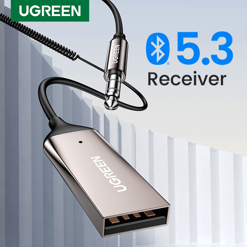 Robot Bluetooth Car - Ugreant ตัวรับสัญญาณบลูทูธ5.3อะแดปเตอร์แฮนด์ฟรีในรถยนต์แจ็คเครื่องเสียงขนาด3.5มม. ตัวรับสัญญาณไร้สายสำหรับรถยนต์ตัวส่งสัญญาณ BT
